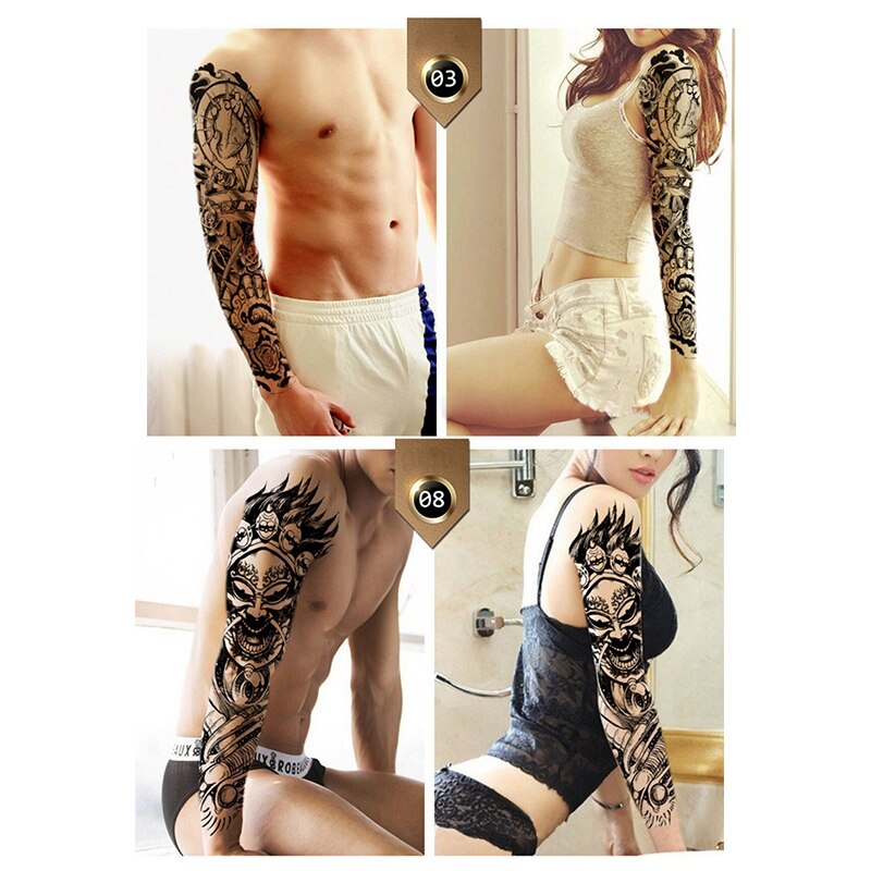 4Pcs Waterproof Temporary Tattoos Sticker Full Arm Mechanical Pattern Tattoos Applique Arm Full Arm Tattoos Sticker 48 X17cm (1/