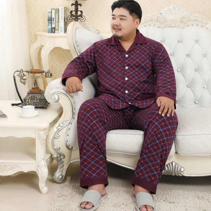 Heren katoenen pyjama's plus size dikke set geruite losse stijl comfortabel gezellig lounge homewear nachthemd nachtkleding pyjama 3xl-5xl: 5 / 5xl
