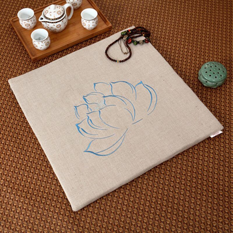 Lotus Pattern Yoga Mats Coir Meditation Mat Flax Material Meditation Cushion Supplies For Buddhists: Square blue 60cm