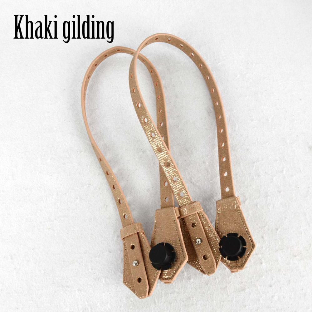 1 Pair Bidirectional Adjustable Length Flat Leather Belt Handle with Clasp for Obag Basket Bucket City Chic Women Handbag O Bag: khaki gilding