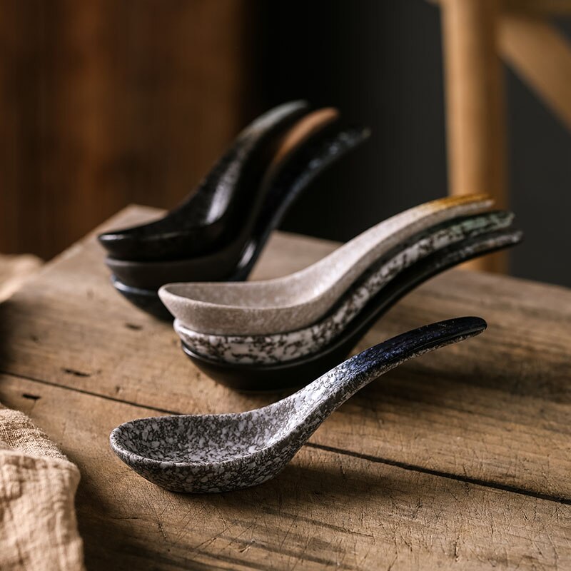Japanese style soup spoon household ceramic ramen soup spoon rice spoon porridge spoon dessert spoon retro Japanese