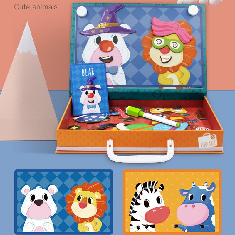 Per bambini in legno nuovo adesivi di puzzle magnetico ortografia divertente cartone animato di double-sided di puzzle illuminazione intellettuale giocattoli per i bambini