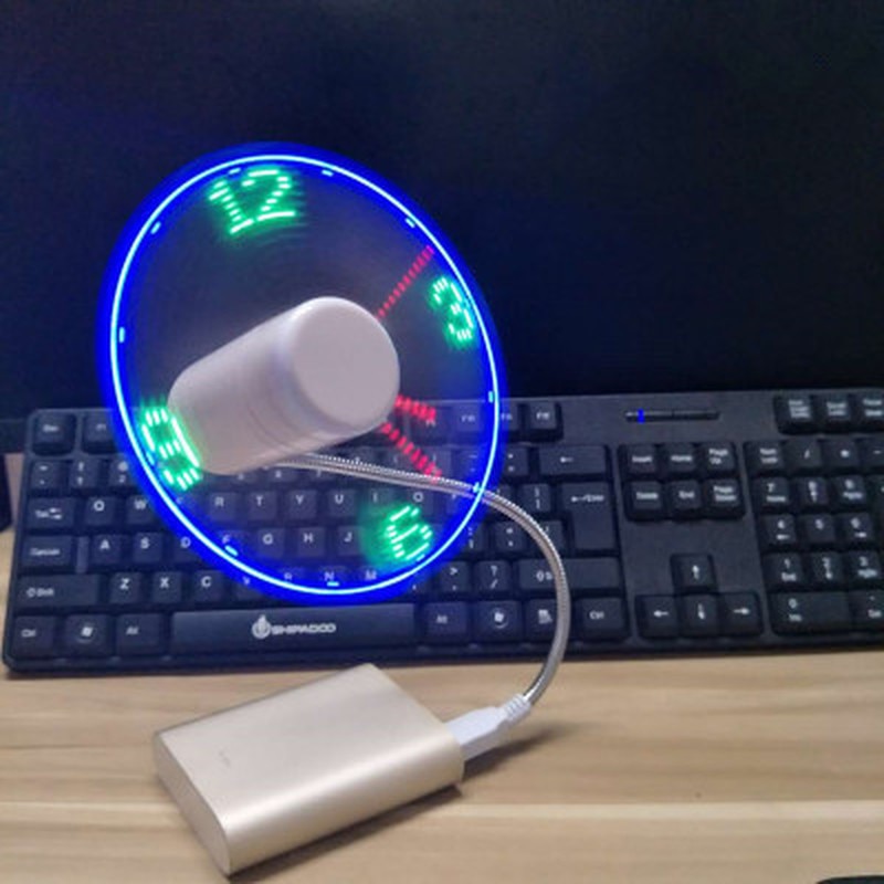 1PC USB Gadget Mini Fan Flexible LED Light USB Fan Time Clock Cool Gadget Time Display Flexible LED Mini Power USB Fan