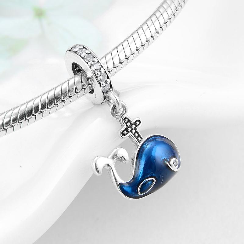 Contas do oceano amigo humano golfinhos esmalte azul autêntico 925 contas de prata esterlina caber encantos originais pulseiras fazendo: PD0076