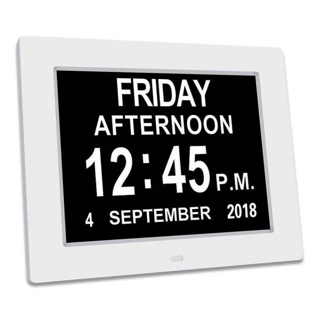 8 &quot;Inch Lcd Digitale Klok Kalender Datum Dag Tijd Klok Auto Dimmen 8 Talen Hd Display Herinnering Alzheimer: White-AU Plug
