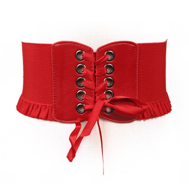 Women Ladies Elastic Stretch Belts Buckle Waist Belt Wide Cinch Corset Waistband: Red
