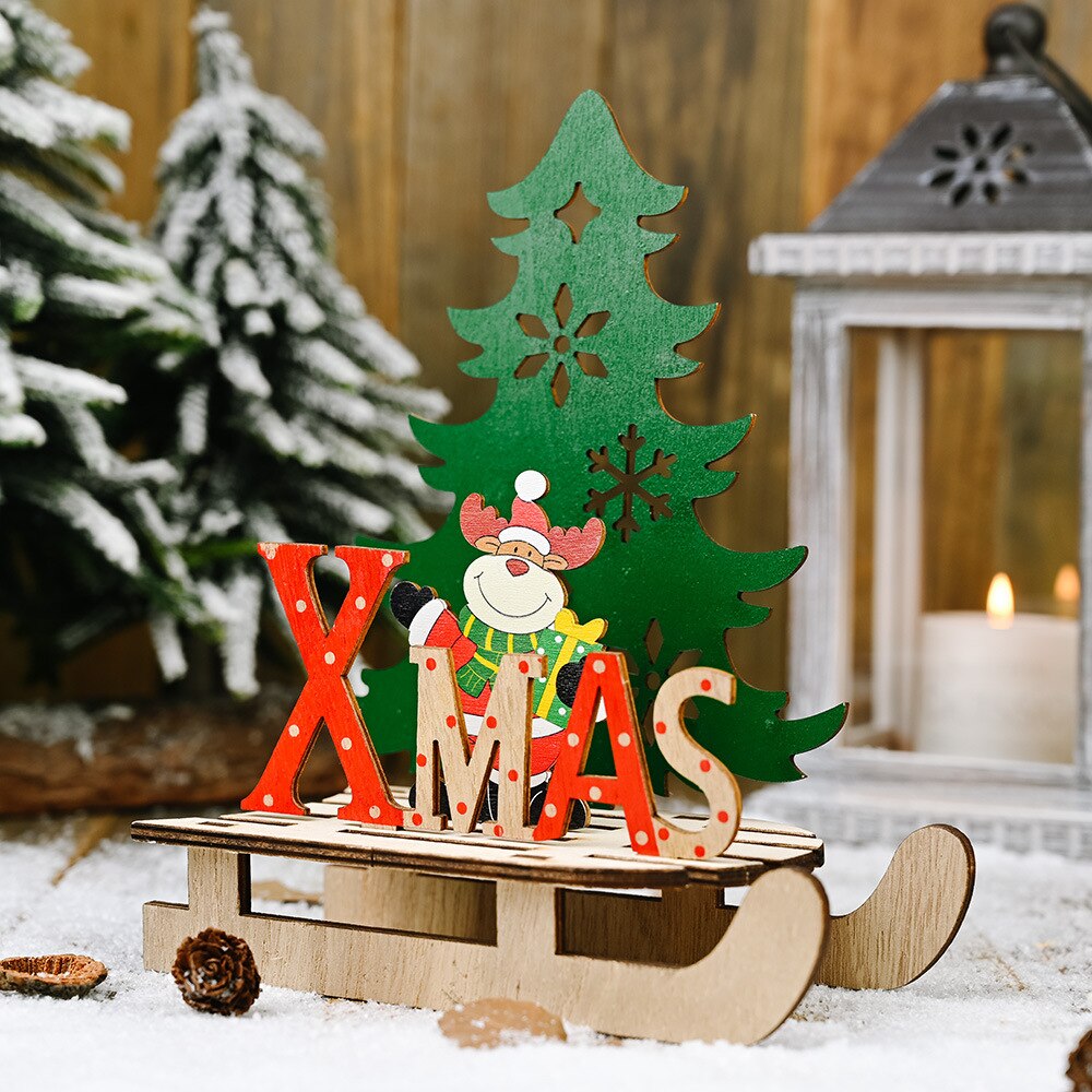 2020 decorazioni di natale creativo FAI DA TE in legno slitta vecchio da sci decorazione grande e ottavino cartone animato decorazione del desktop regalo: grande alce