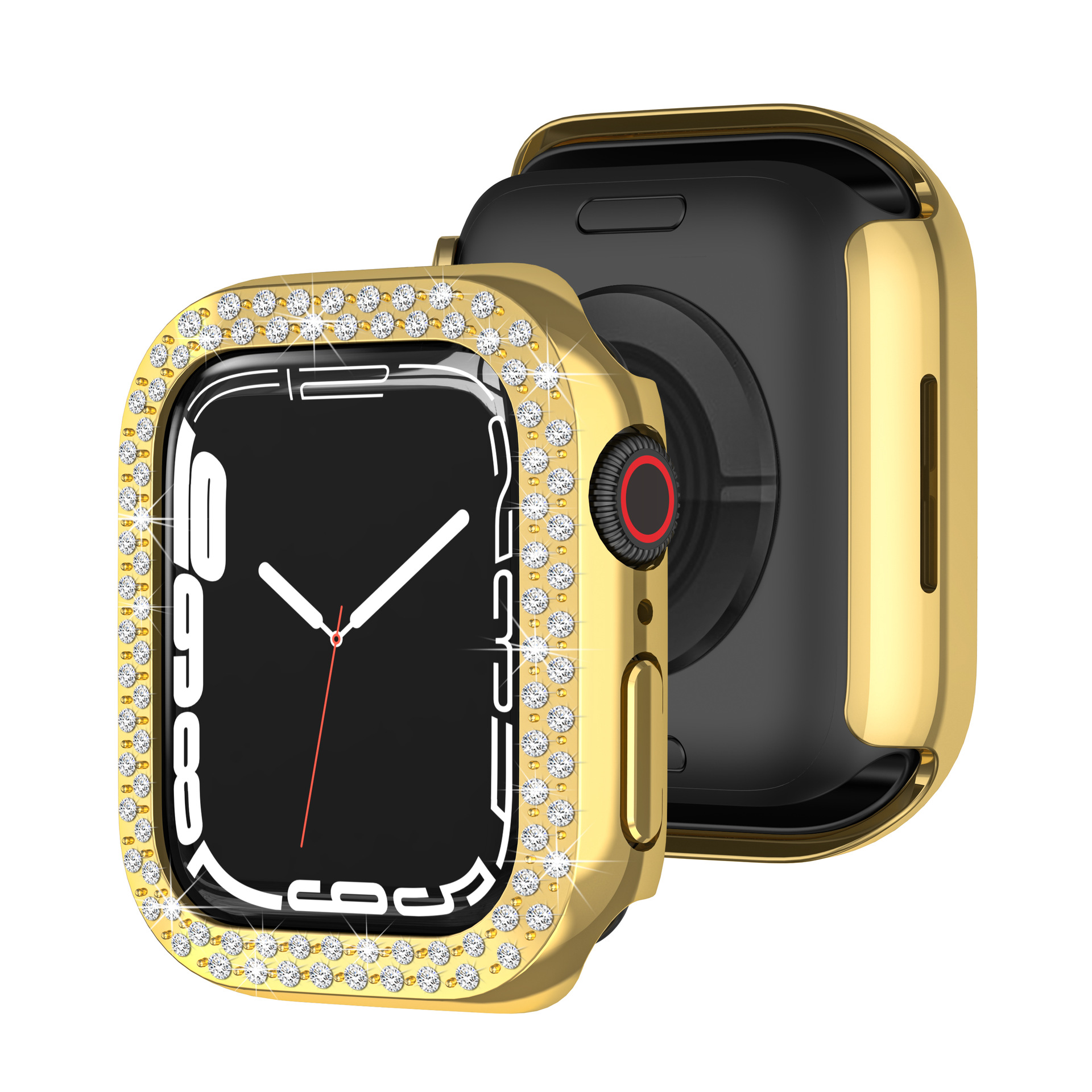 Coque en diamant pour Apple Watch, 41mm 45mm 44mm 40mm 42mm 38mm, Accessoires Bling Bumper Protector Cover, iWatch Series 3 5 6 se 7 8 9: GOLD / 9 Pouces