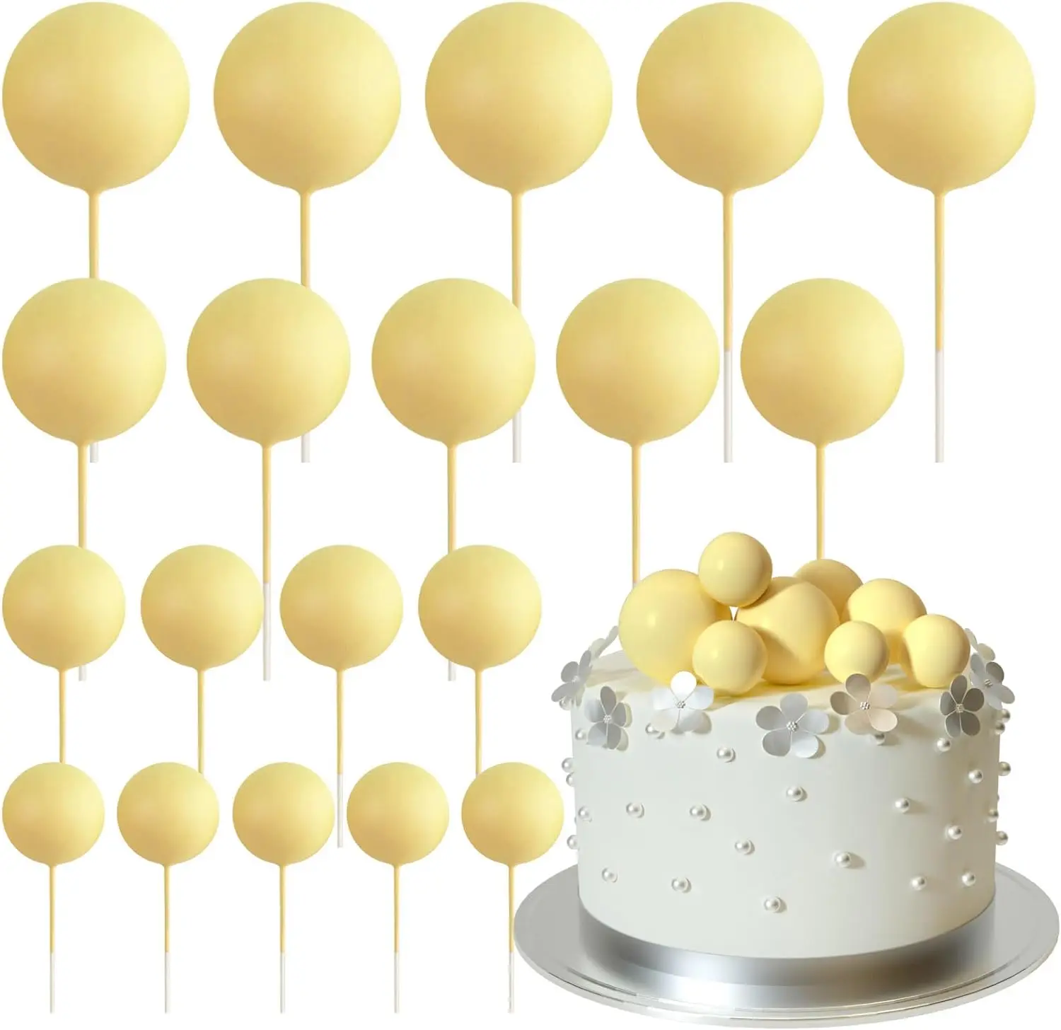 Décorations de décoration de gâteau mini ballon 20 pièces avec pics de boules d'or-décor de gâteau festif pour les célébrations: jaune clair