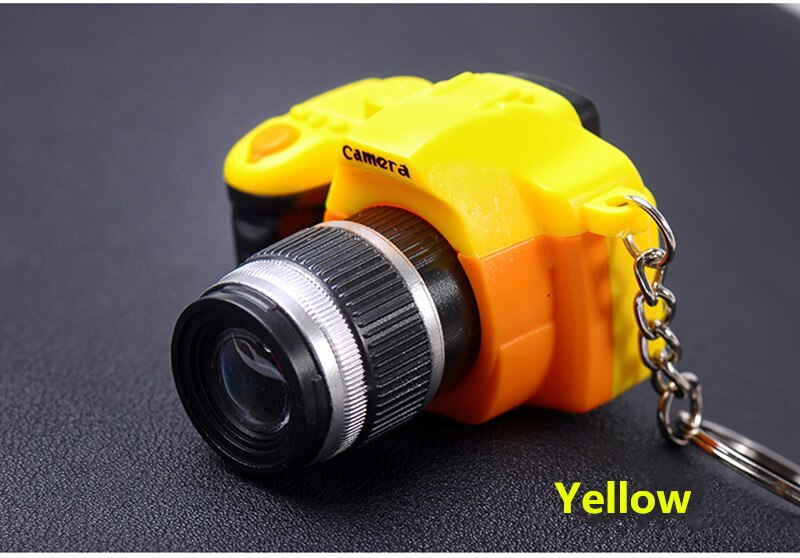 Llaveros Led de cámara creativa con sonido linterna LED cámara Digital SLR juguete LED luminoso llavero con colgante para: Yellow