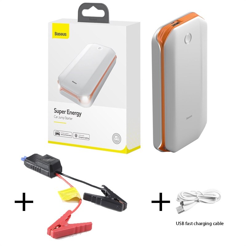 Baseus Car Jump Starter Power Bank Emergency Battery Car Starting Jumpstarter Auto Launcher Portable Car Emergency Booster 800A: White