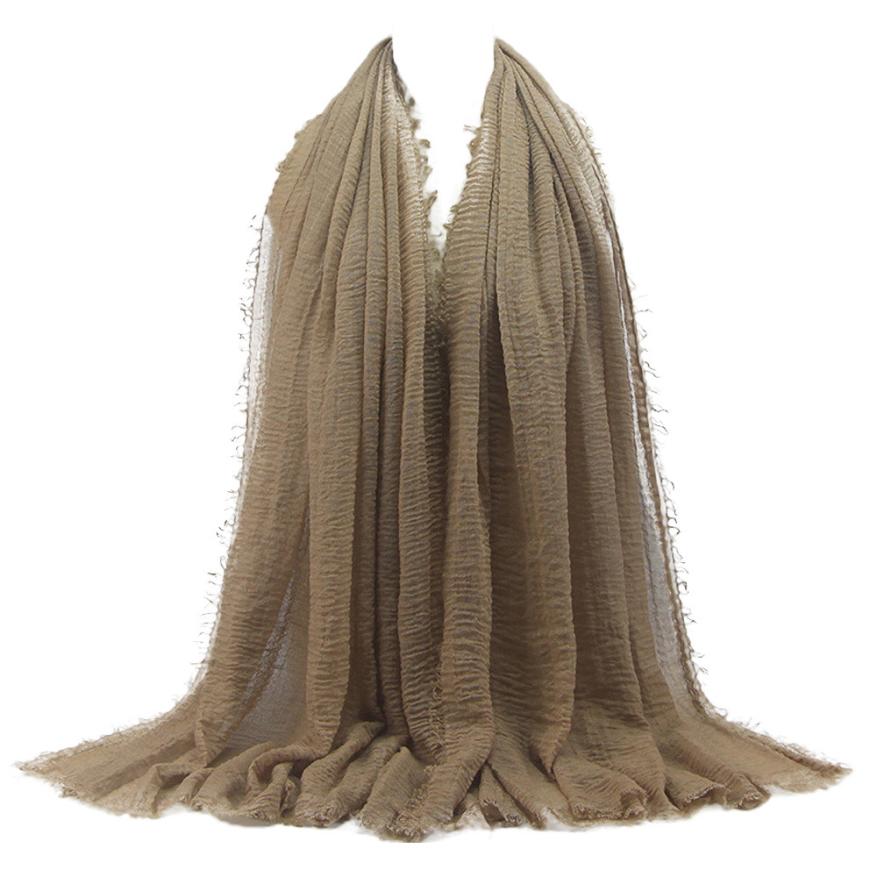 Premium Viscose Maxi Crinkle Cloud Hijab Scarf Shawl Soft Islam Muslim Women Lady Sales #J05: khaki