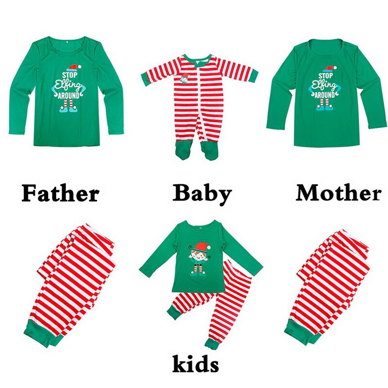 Family Look Christmas Matching Outfits Pajamas Sets Red Striped Socks Cartoon Printed Sleepwear Kid Adult Pyjamas Homewear
