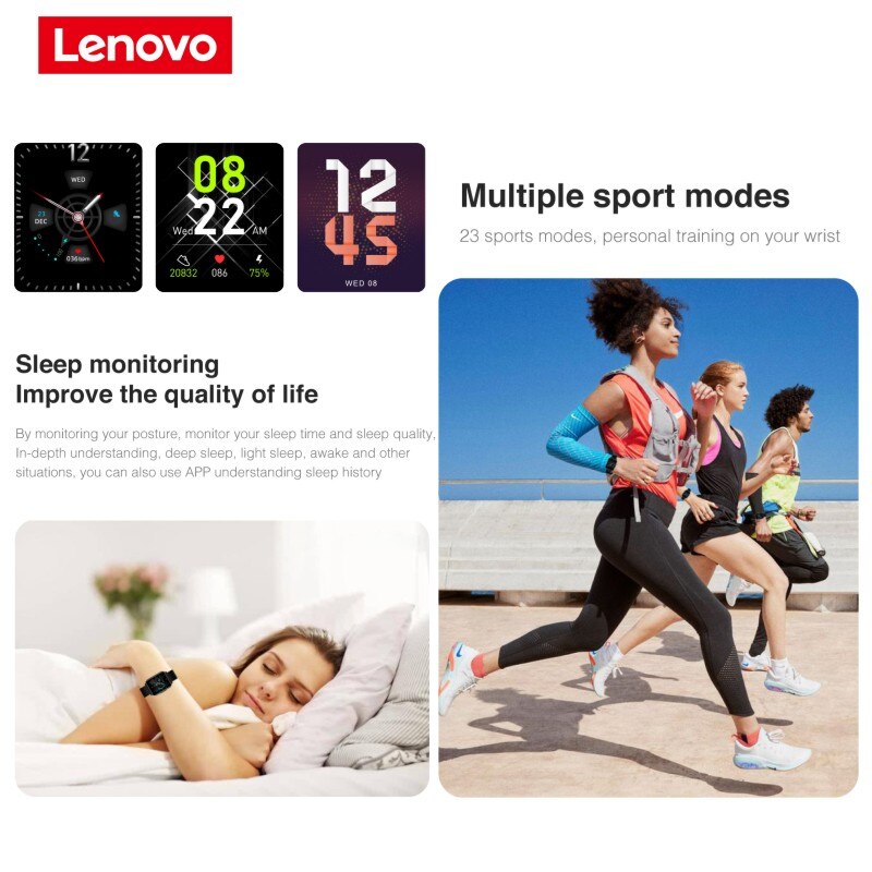 Lenovo S2 Pro Smartwatch 1.69'' HD Screen Temperature Waterproof Fitness Heart Rate Monitor Sleep Monitoring Multi Language