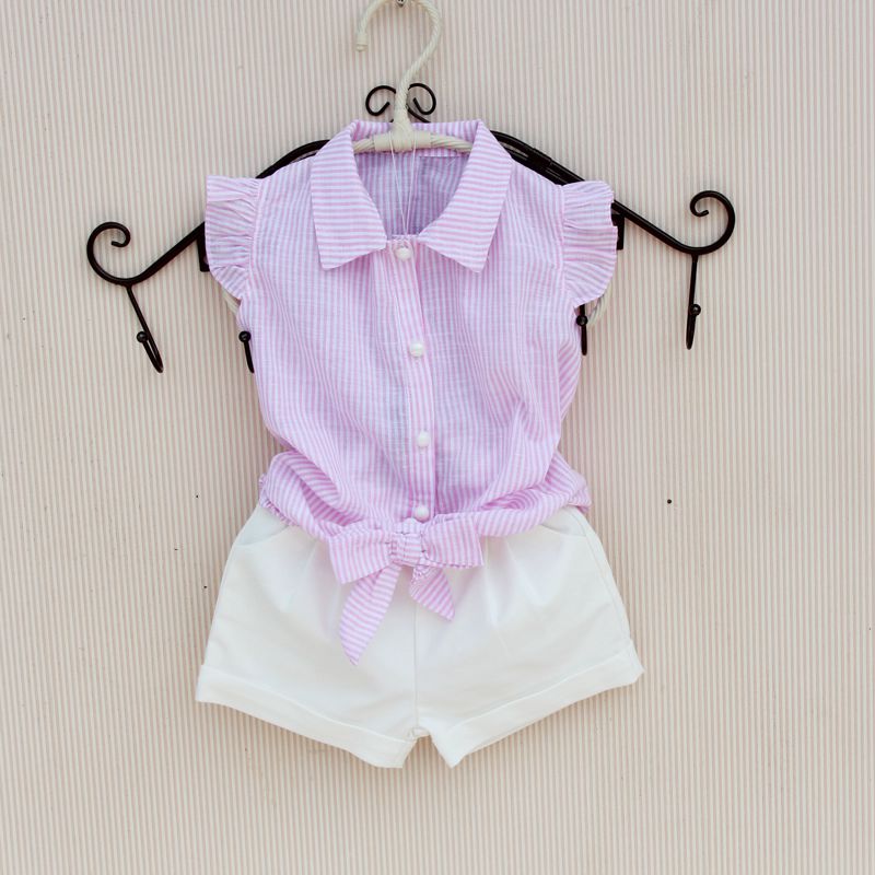 Zomer Baby Peuter Tiener Kinderen Meisjes Blouse Gestreepte Katoenen Mouwloze School Meisje Tops En Blouses Shirts Kids Shirt