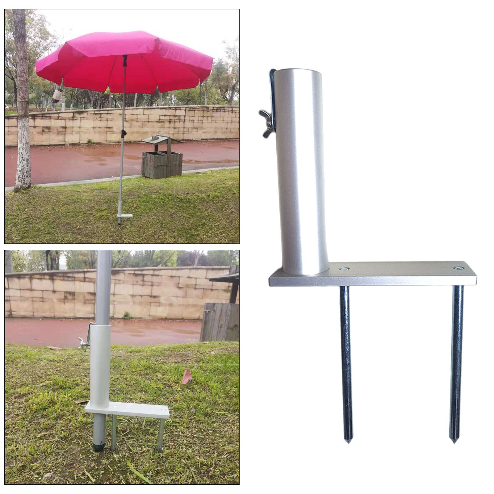 Silver Upgraded Beach Patio Umbrella Clamp Clip Ground Insertion for Balcony Parasol Holder Aluminum Alloy