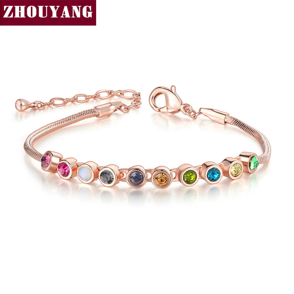 ZHOUYANG Multicolour Exquisite ball Rose Gold Color Bracelet Austrian Crystals ZYH013 ZYH011 ZYH012