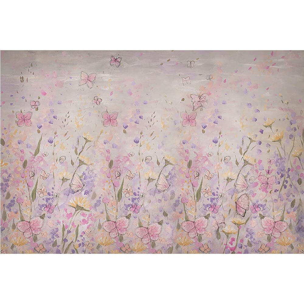 新生児油絵テーマ肖像画の背景写真撮影蝶花誕生日アートピンク写真stuido: 250x180cm  ThinVinyl