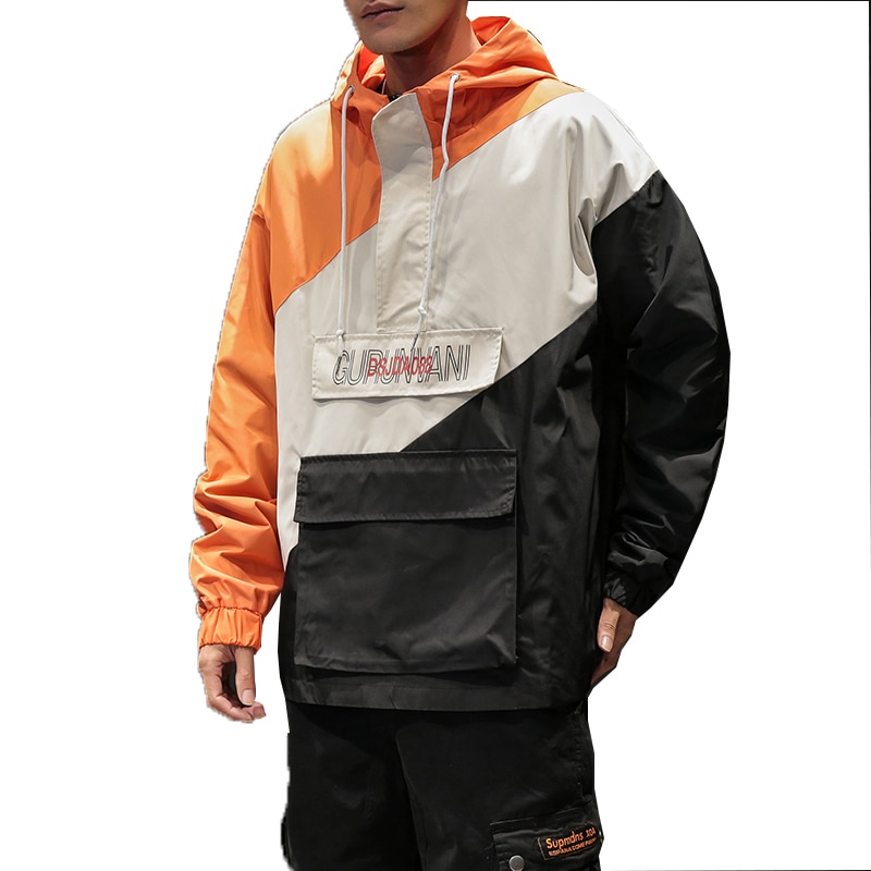 Sping jakker herre patchwork jakke hip hop plus size college student vindjakke herre hette jakke m -5xl