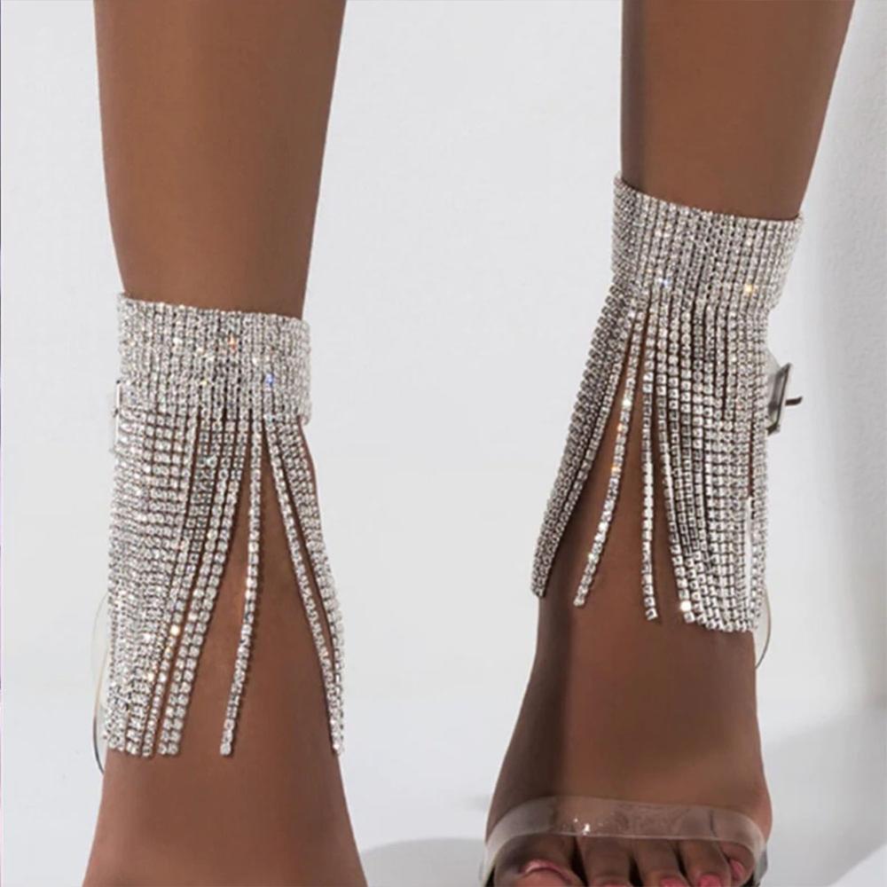 1 pièces breloque brillant strass Long gland cheville Bracelets pour femme mariage pieds nus sandale cheville plage mariée pied chaîne