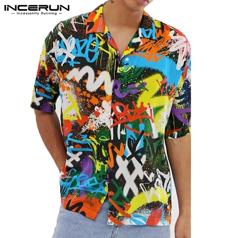 Summer Men Printed Shirt Short Sleeve Loose Streetwear Vacation Chic Lapel Men Hawaiian Shirts Brand Camisa INCERUN S-5XL 7