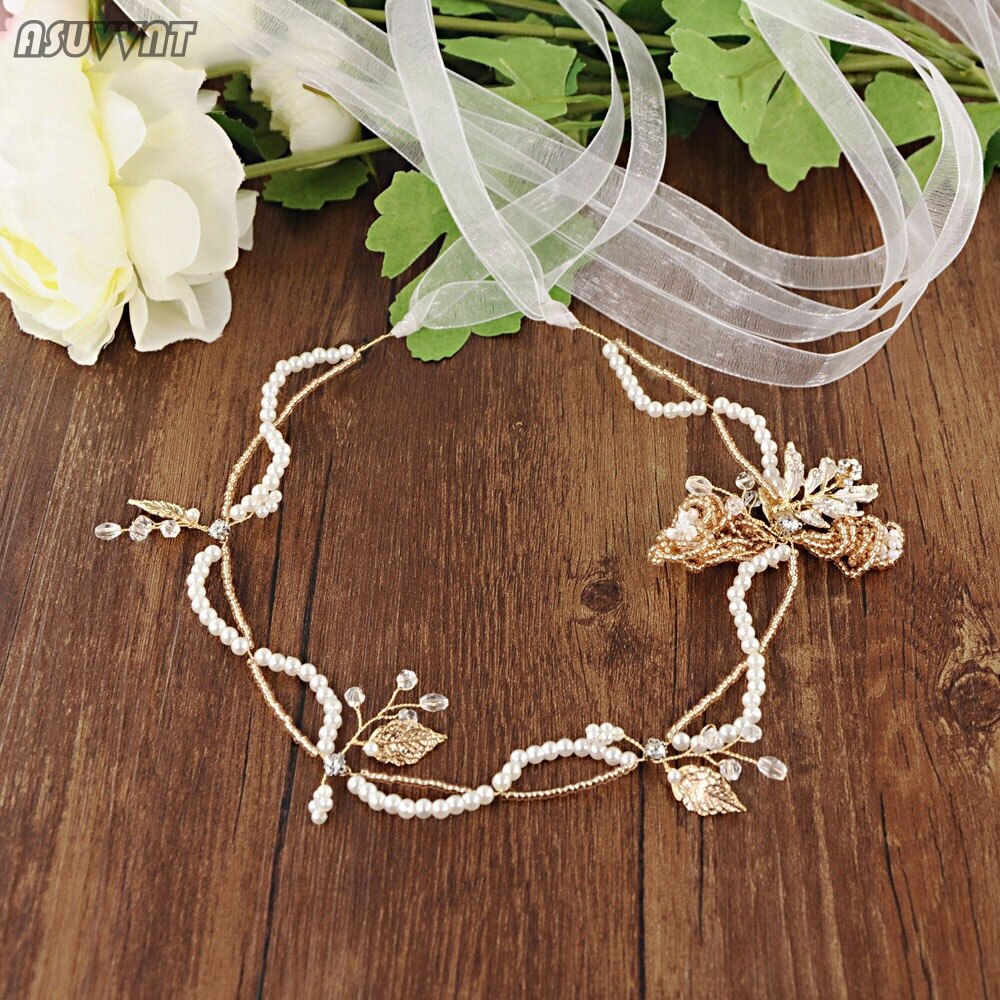 Mode Bruids Riemen Parels Kralen Golden Leaf Riem Bloemen Wedding Sash Riem Voor De Bruid Bruiloft Accessoires Vrouwen Dress Up