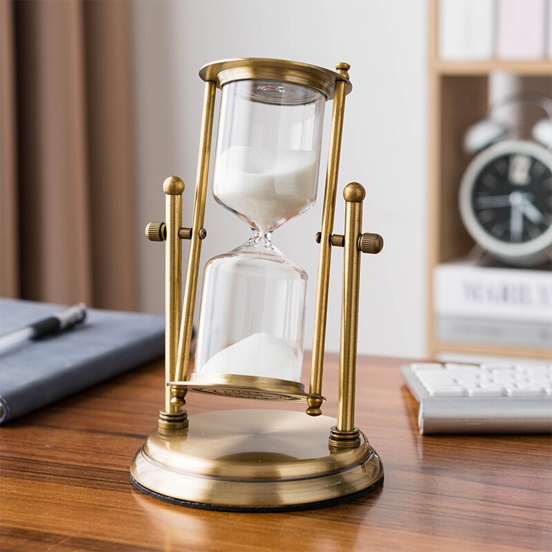 Luxury Retro Metal Time Hourglass Pendulum Timer Sand Nordic Home Decoration Wooden Hour Glass Clock Office Bookshelf Decor