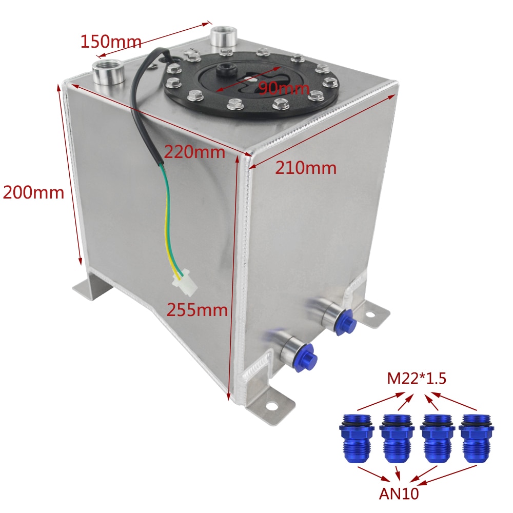 Wlr racing  - 10l aluminium brændstofoverspændingsbeholder spejl polsk brændselscelle med skum indeni/sensor wlr -tk38