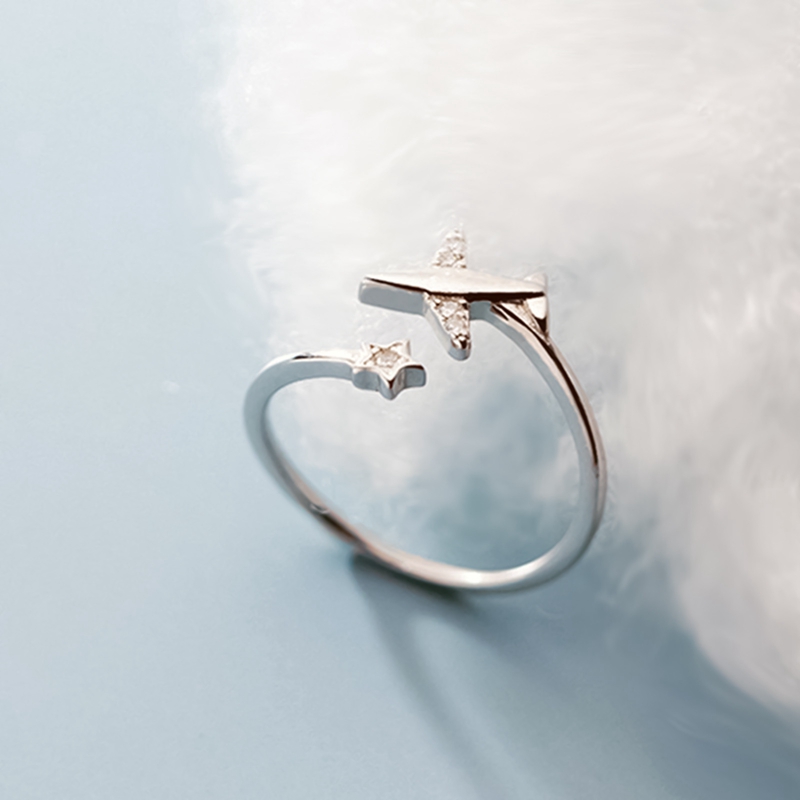 Joyería Linda para avión, anillo de la serie Fly, estrella de cristal, circonita cúbica, anillo de dedo para avión, joyería de viaje, único