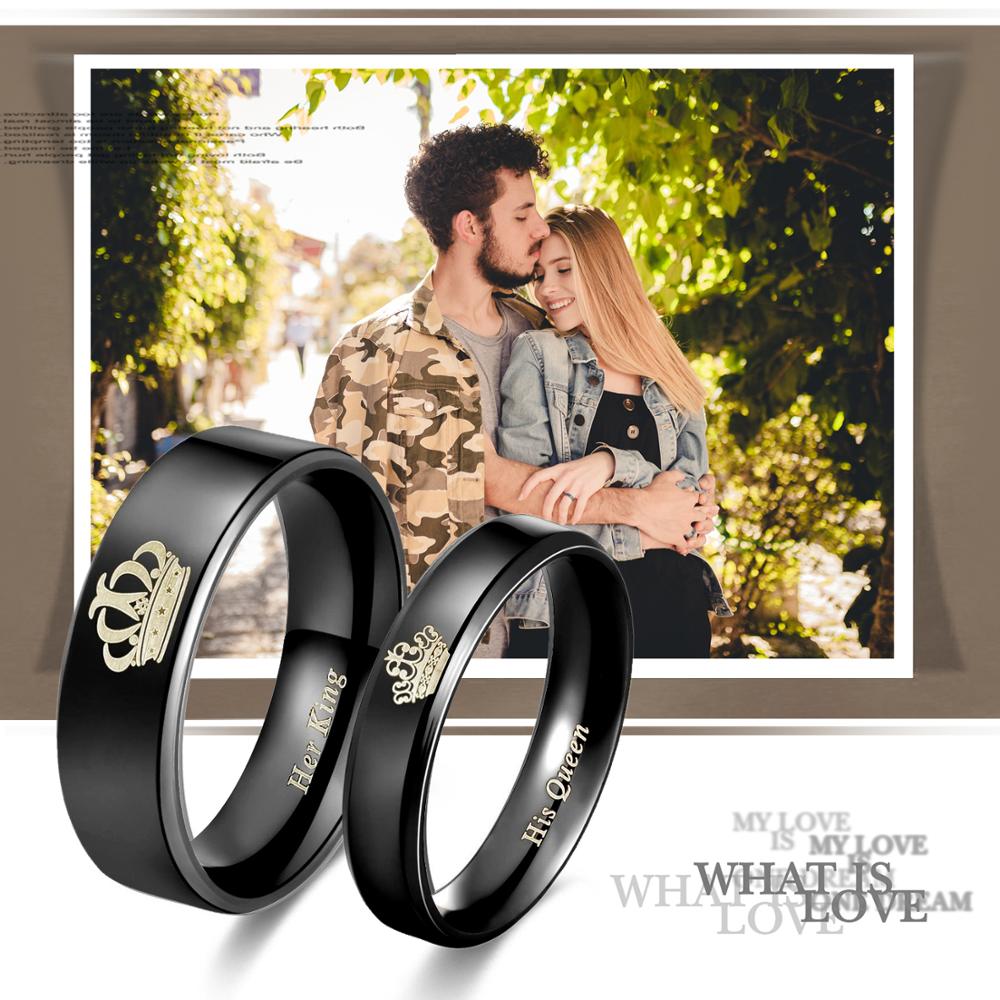 BONISKISS Her King His Queen Titanium Steel Couple Rings Wedding Band Set Anniversary Engagement Promise Ring Lovers