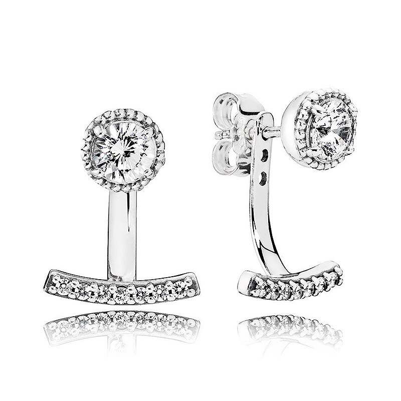 925 Sterling Silver Sparkling Crown Daisy Flower Tiara Wishbone Signature Pave Double Earring For Women Jewelry: MULTI