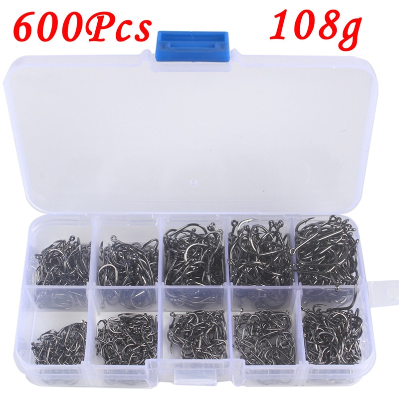 100-600pcs Carbon Steel Barbed Fish Hooks 3#-12# Fishing Hooks Jig With Hole Carp Fly Fishing Hook Tackle Set Fishhooks Pesca