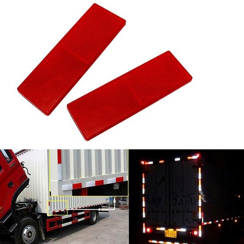 2 Pcs Rood/Wit/Oranje Vrachtwagen Motorfiets Lijm Rechthoek Plastic Reflector Reflecterende Waarschuwing Plaat Stickers Veiligheid Teken