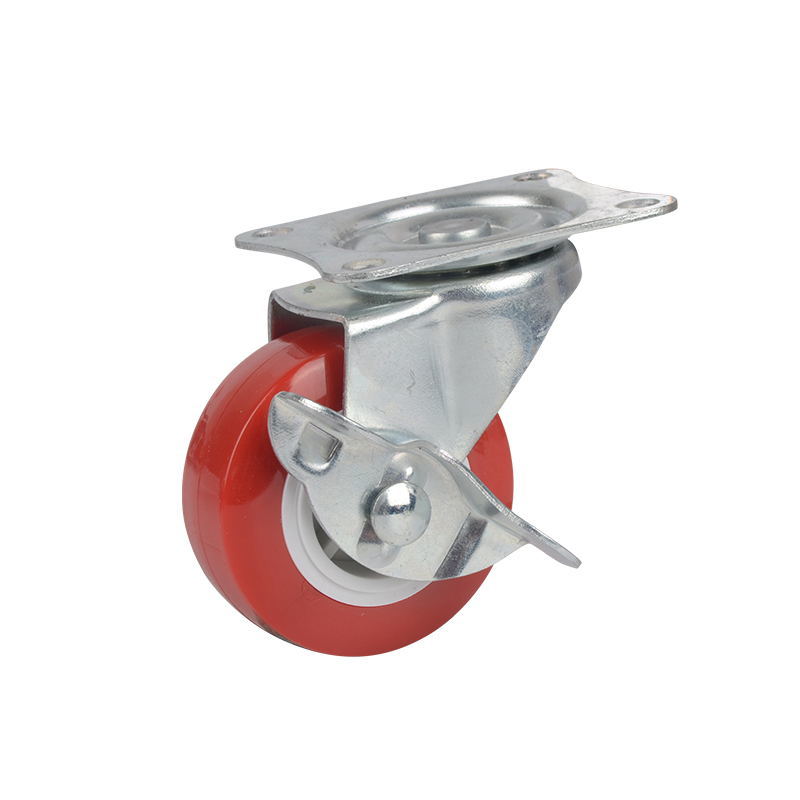 Red Plastic Fixed Casters, Noiseless Universal Wheel with Brake, Replacement Small Cart for Furniture, Hardware Accessories