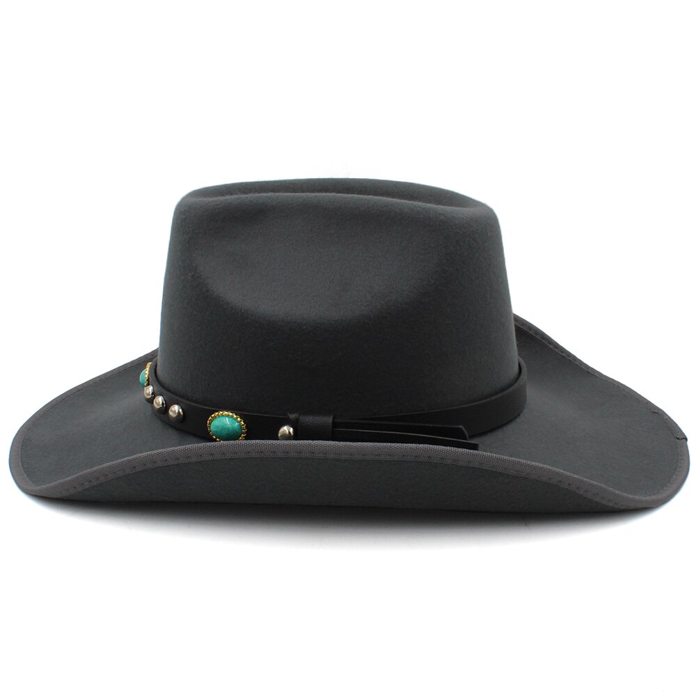 Männer Frauen Wolle Western Cowboy Hüte Breiter Krempe Sonnenhüte Party Reisen Sombrero draussen Kappen Klassische retro UNS Größe 7 1/4 UK L: grau