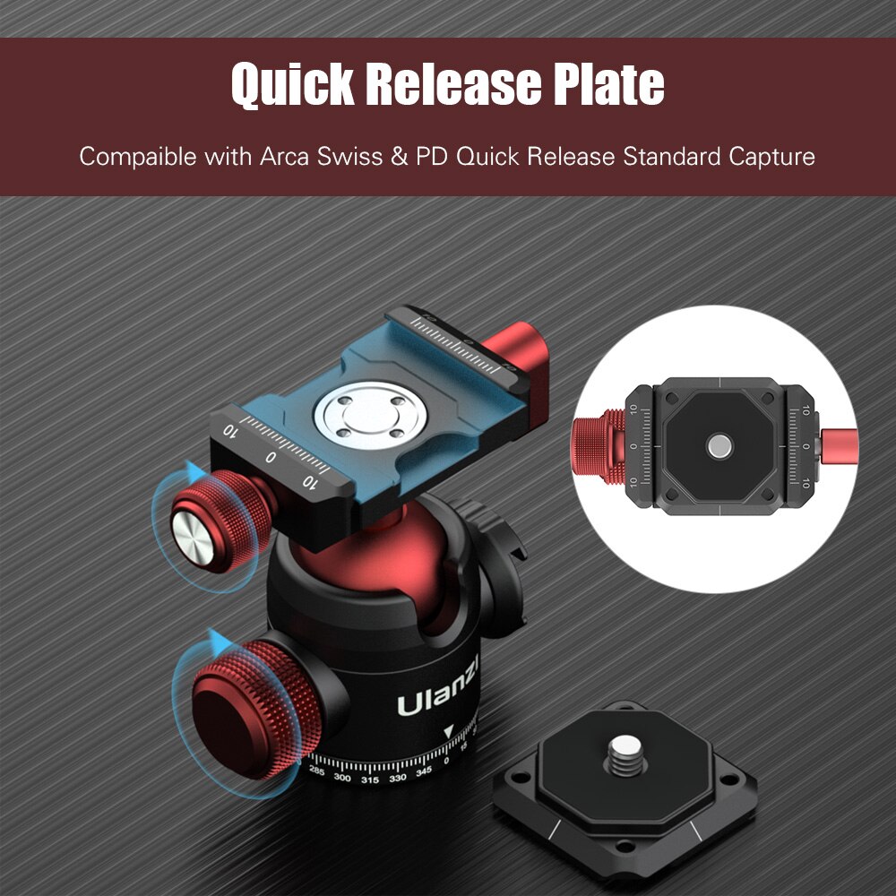 Mini Ball Head Dual 360° Panorama Adjusting with Cold Shoe Mount Quick Release Plate Compatible Arca-Swiss Peak ballhead