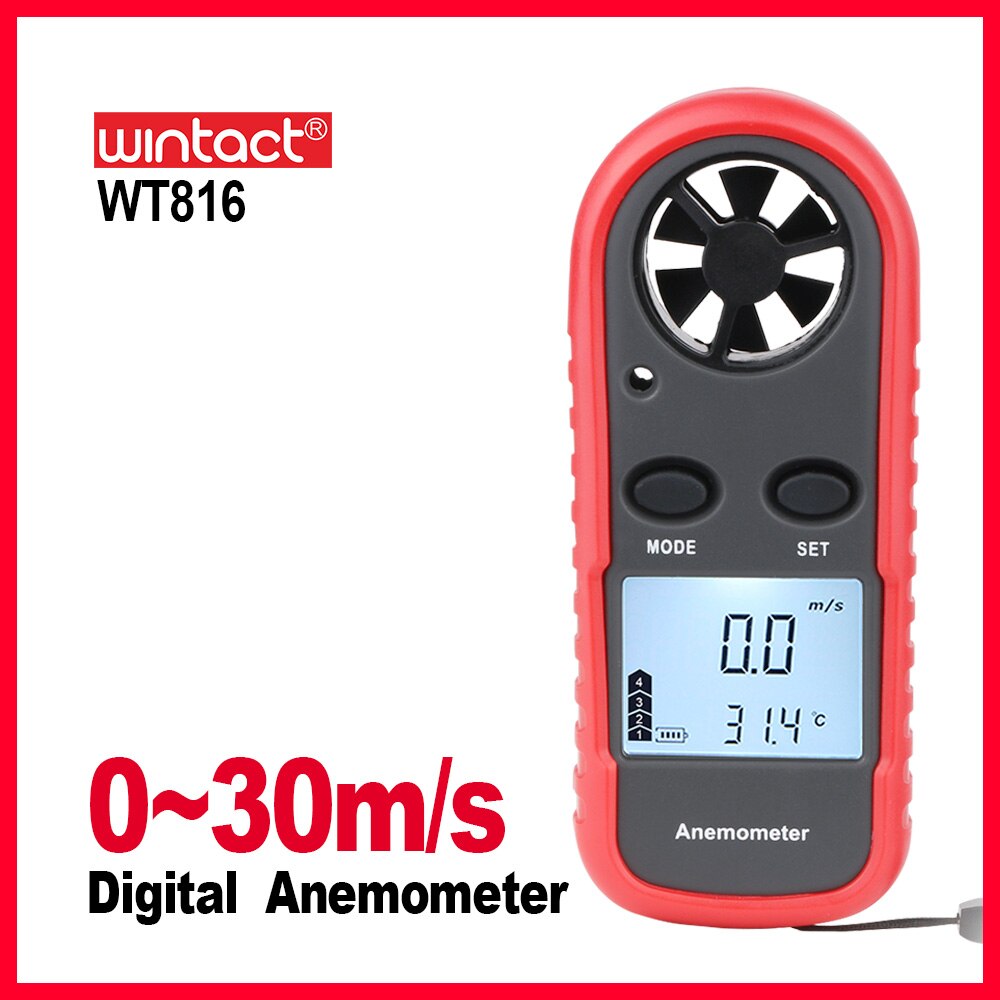 WINTACT Wind Gauge Meter Draagbare Anemometer Anemometro Thermometer LCD Digitale Hand-held Meten tool WT816-WINTACT