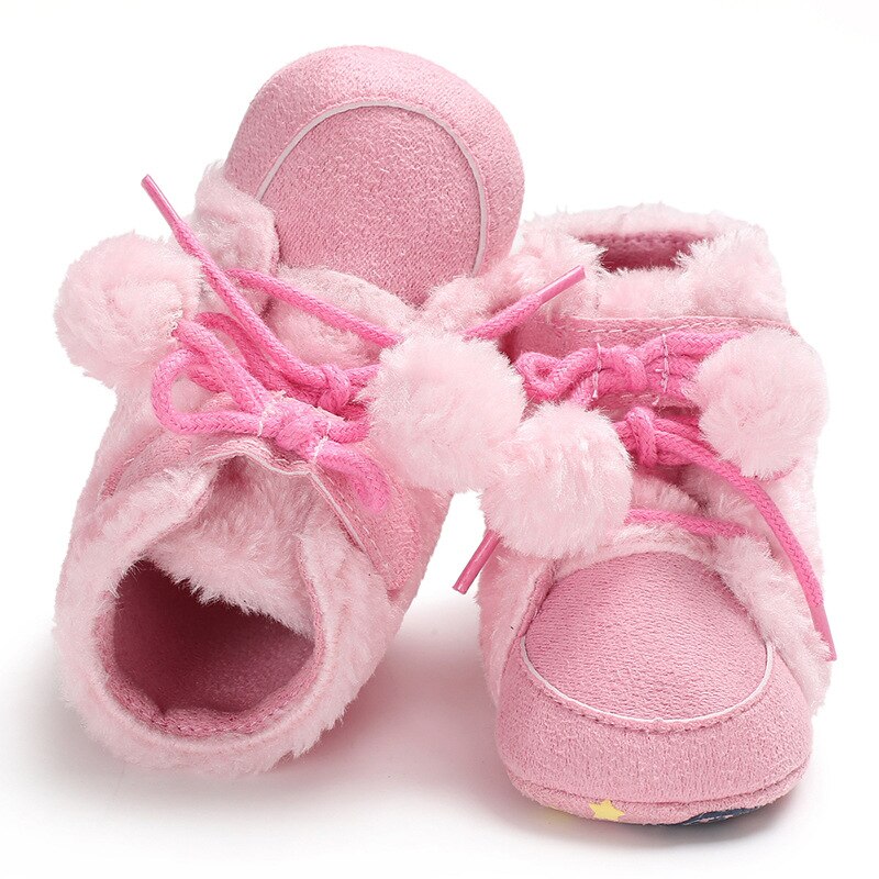 Winter Faux Pelz Baby Schuhe Mädchen Jungen Warme Anti-Unterhose lässig Warmen Turnschuhe Kleinkind Weiche Sohlen Wanderschuhe: Rosa / 0-6 Monate