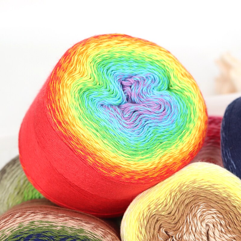 COOMAMUU Thin Rainbow Yarn 220G/ball Dyed Crochet Yarn Cotton Knitting Yarns Thread for DIY Cape Sweater