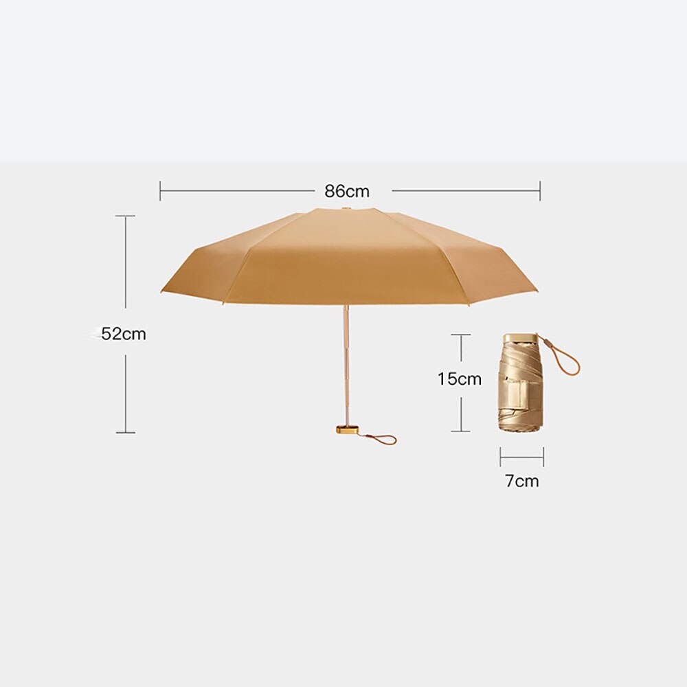 Mini Gold Umbrella Flat Five Fold Umbrella Pocket Umbrella Folding Sunny Rain Dual-use Portable UV Sunscreen Umbrella