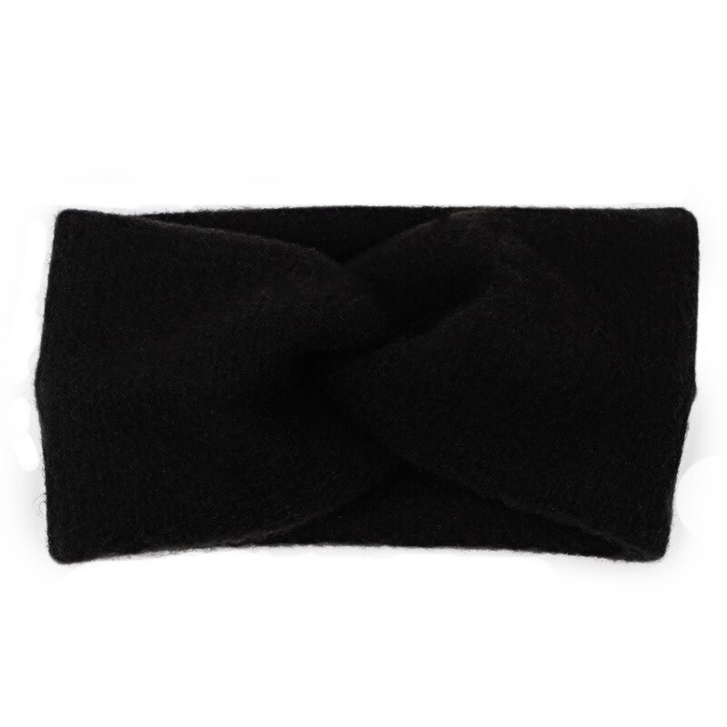 Diademas de lana con nudo cruzado tejido liso para mujer, soporte para el pelo, cintas elásticas para el cabello, turbante, accesorios para el cabello: black