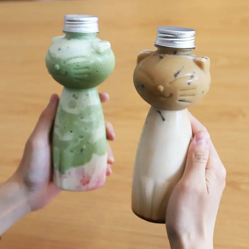 Kawaii kattevandflasker til mælk, te, kaffe, juice, bærbar drikkekop, hjem gennemsigtig juicing, drikkevareflaskeforsyninger