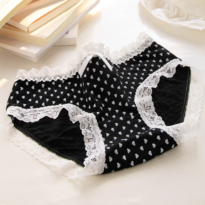 Women&#39;s Cotton Underwear Sexy Lace Panties Leopard Print Traceless Briefs Waist Comfort Underpants Female Lingerie: Little love / XL