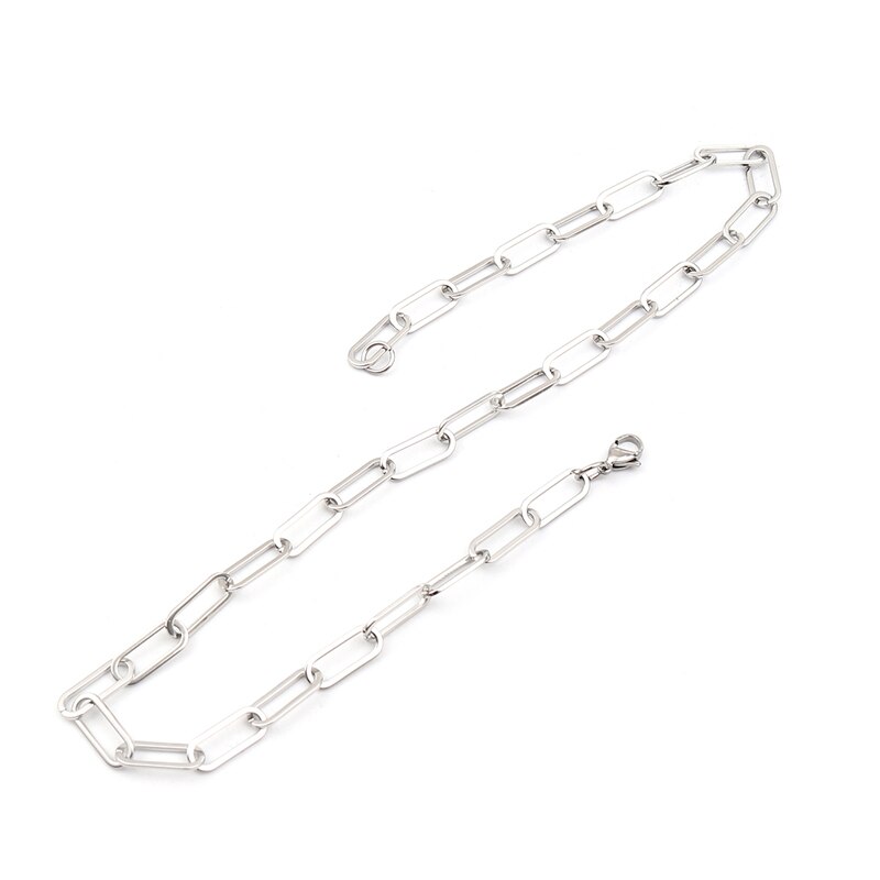 304 rustfrit stål link kabel kæde halskæde rose guld sølv farve ovale binders kæde smykker kvinder mænd 59.5cm/45cm, 1pc: Sølvfarvet / 59.5cm lange