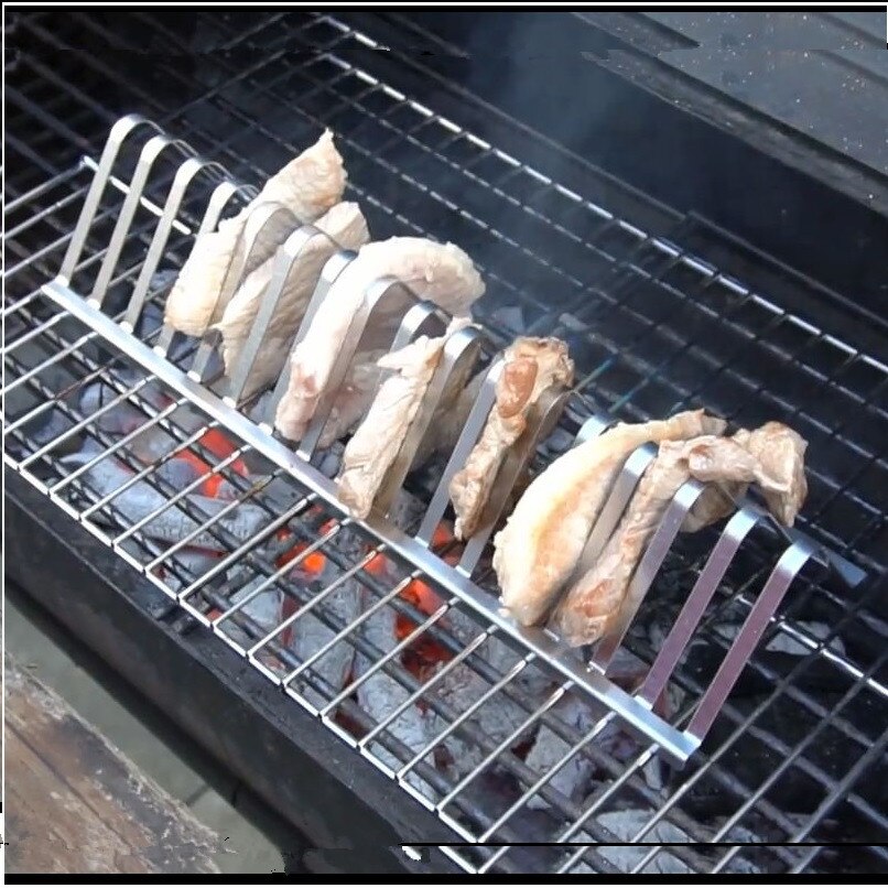 Rvs Barbecue Grill Houder Roken Rib Rekken Grillen Bbq Accessoires Outdoor Roosteren Stand Picknick Gebruiksvoorwerp 12Inch