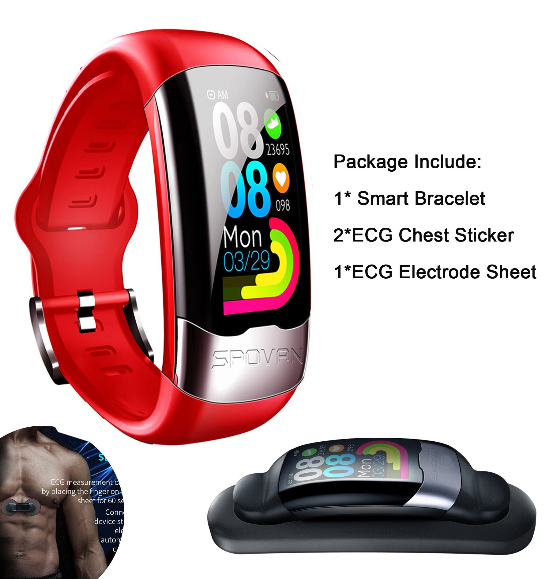 Smart Band Ecg Ppg Hrv Cardio Monitor Armband Stappenteller Bloeddruk Sport Activiteit Tracker Smart Polsband Mannen Vrouwen IP67: Red ECG Sheet