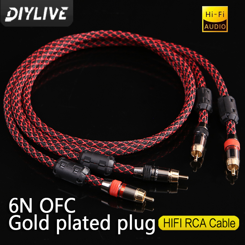 DIYLIVE 1 para kabel audio RCA 2 RCA do 2 RCA Interconnect kable radio HIFI 6N OFC z męskiego na męskie dla wzmacniacza DAC TV samochodowy sprzęt audio