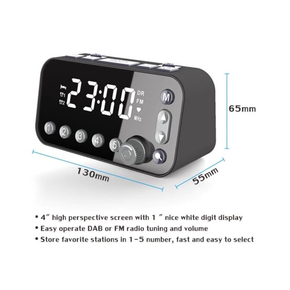 Digital Alarm Clock DAB FM Alarm Clock Radio, Dual USB Charging Port LCD Display Backlight Adjustable Alarm Volume Alarm Clock