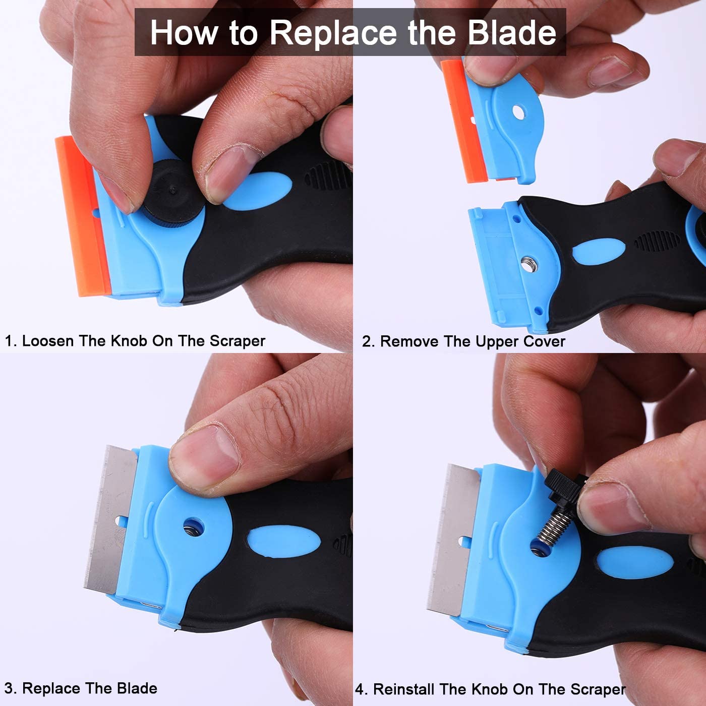 Scraper and putty knife set, 2 in 1 scraper tool with 10 plastic blades and 10 metal blades and 3 scrapers for wallpaper