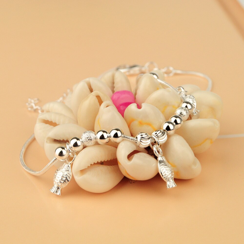 Zomer Vrouwen Pure 925 Zilveren Enkelbandje Charm Fish Hanger Snake Chain 20-28Cm Enkelband Sandalen Sieraden karabijn